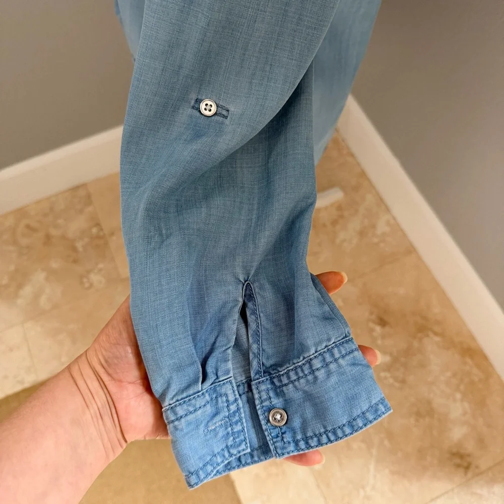 Chico's Light Blue Tie-Front Denim Button-Down - Picture 5 of 12